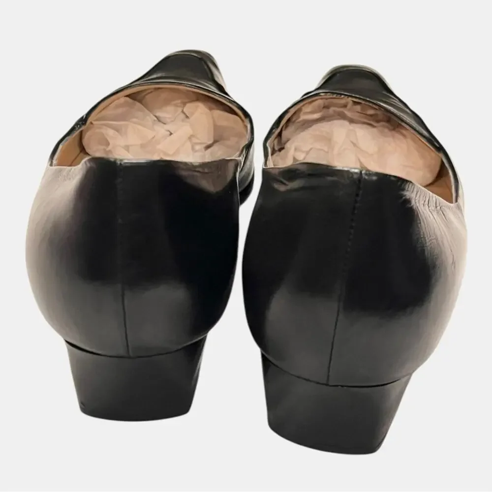 GIORGIO ARMANI black leather low heel squared off point toe heels size 9.5 39.5